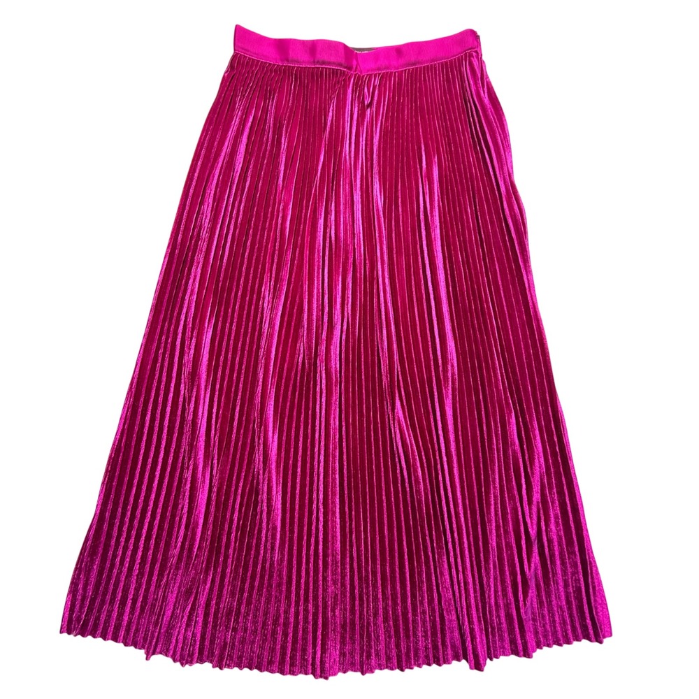 Zara Trafaluc Fuchsia Pink Velvet Pleated Midi Skirt High Waist XS Holiday Party
